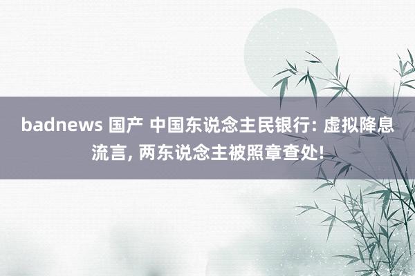 badnews 国产 中国东说念主民银行: 虚拟降息流言, 两东说念主被照章查处!